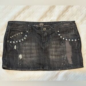Almost Famous Hot Topic Studded Distressed Stretch Denim Punk Metal Mini Skirt